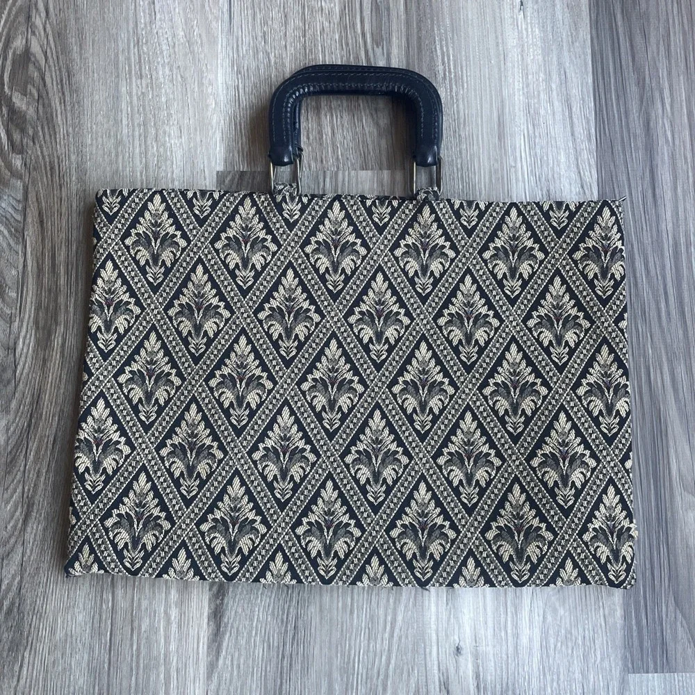 Vintage Elliva Boston‎ Tapestry Briefcase Laptop Case w/ Leather Handle 80s